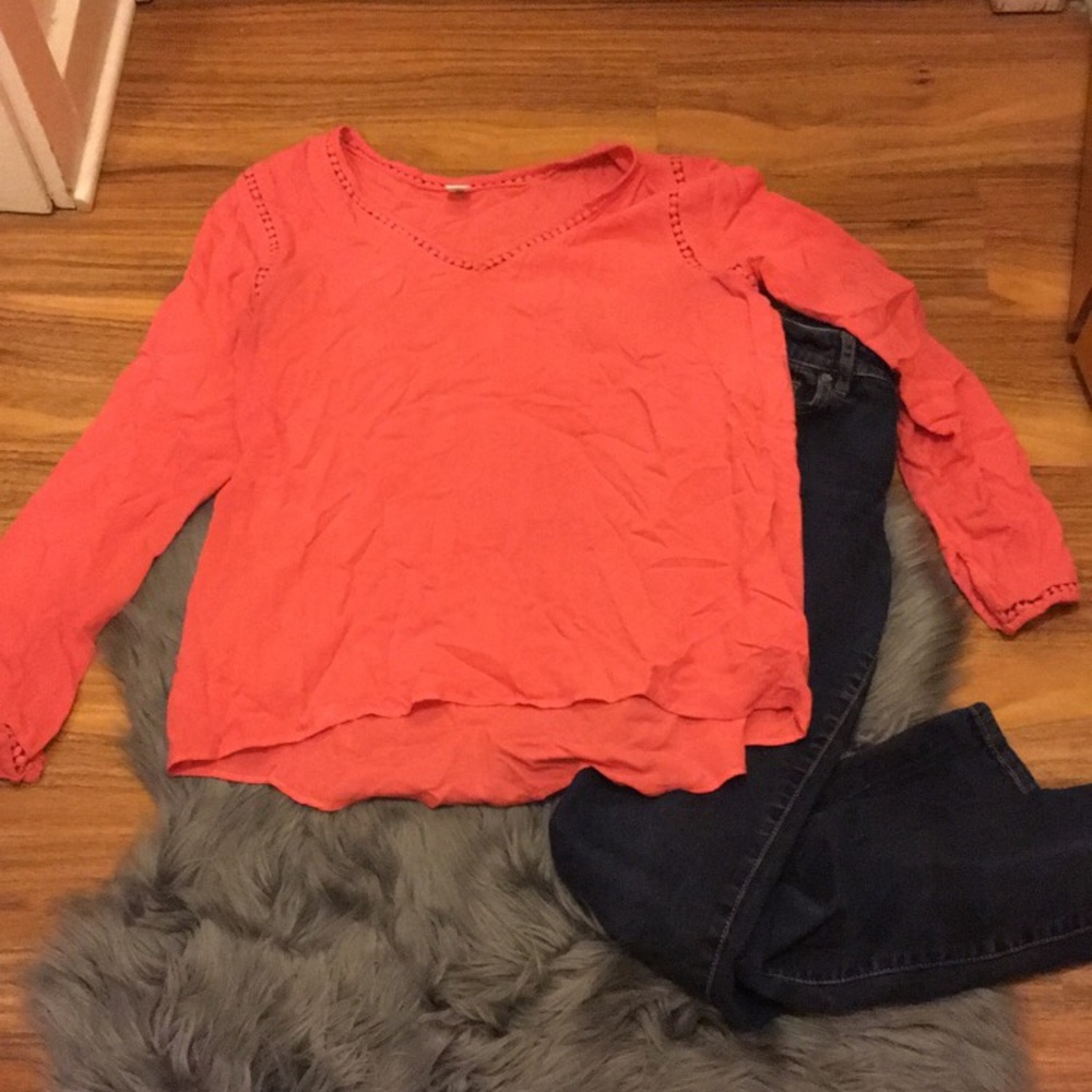 Coral blouse long sleeve